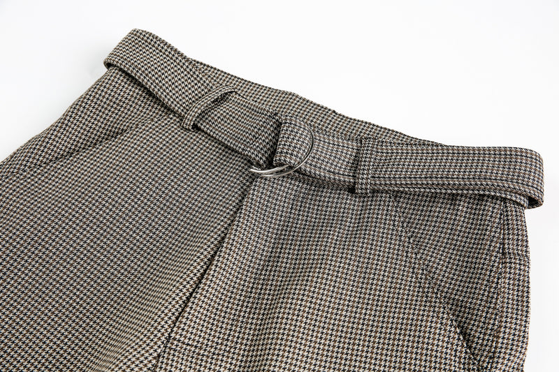 Omirad Micro-Check Belted Wide-Leg Pants | Cotton Blend