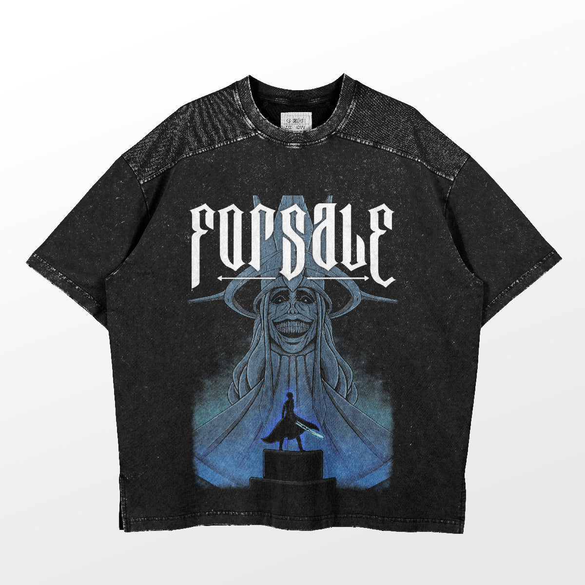 Solo Leveling-Inspired Graphic T-Shirt – Monarch of Frost Design, Washed Black Oversized Tee