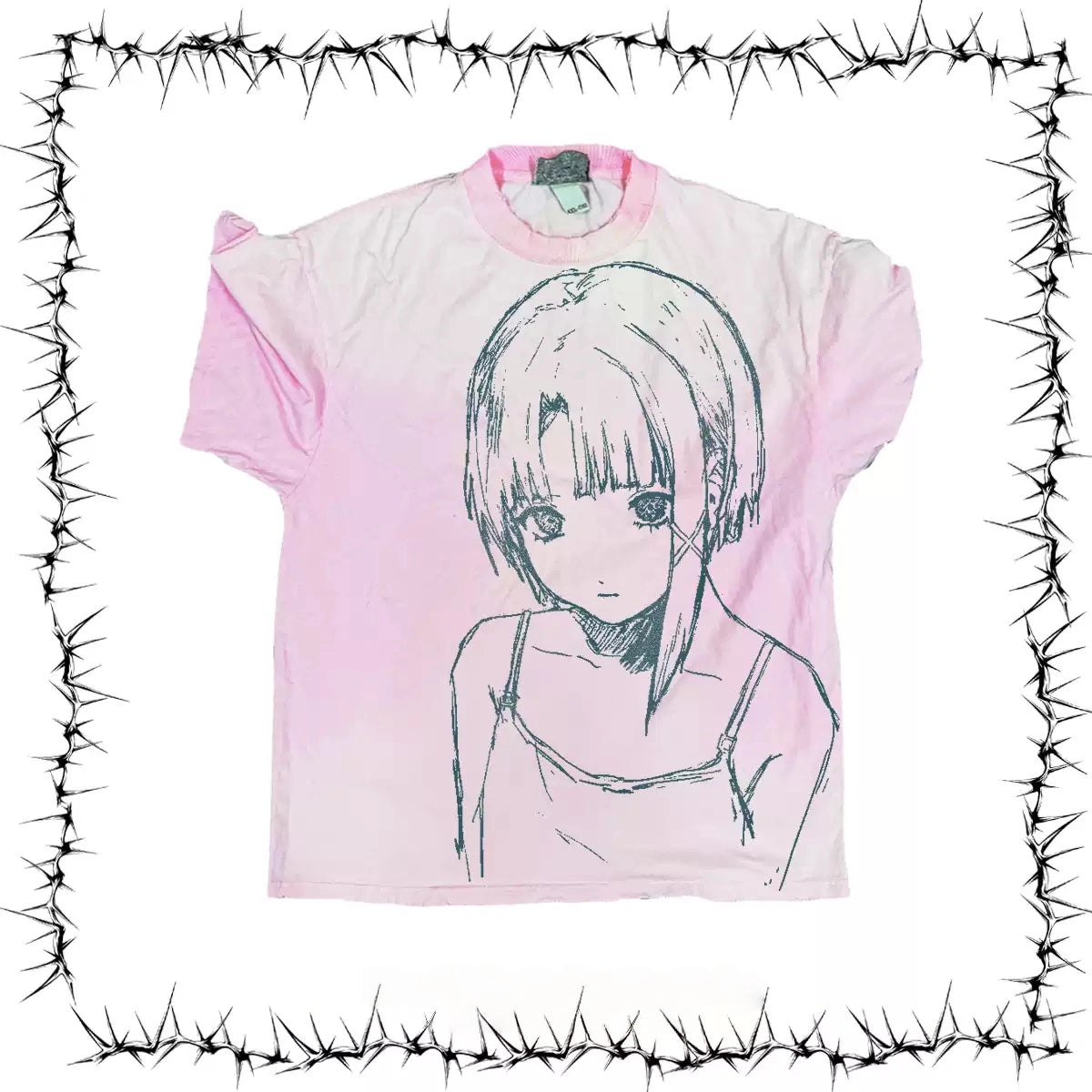 Vintage Washed Anime Girl Sketch Oversized Graphic T-Shirt