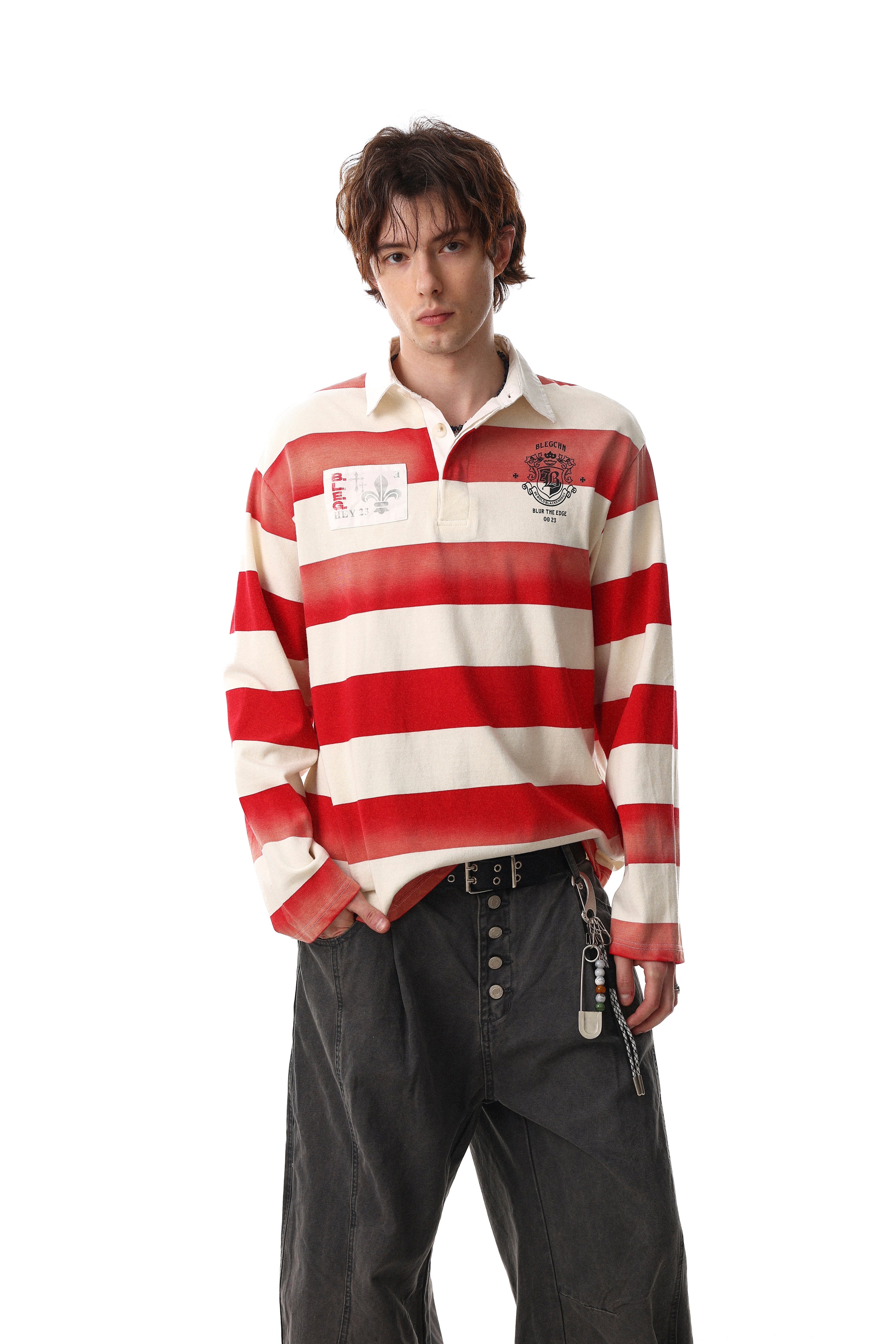 Men's Striped Long Sleeve Rugby Polo Shirt | Vintage Streetwear