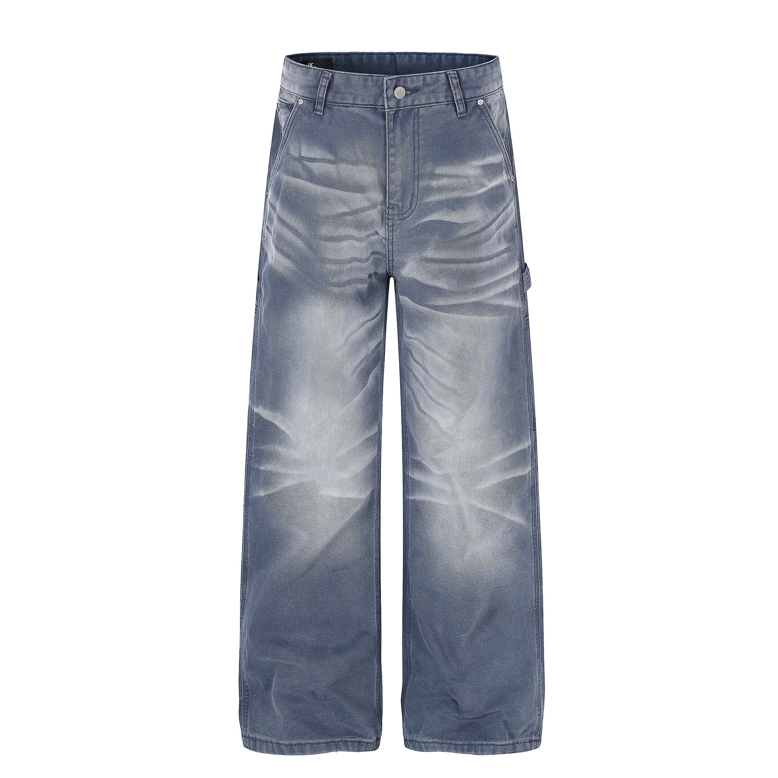 Washed Wrinkle Effect Wide-Leg Denim Jeans | Omirad
