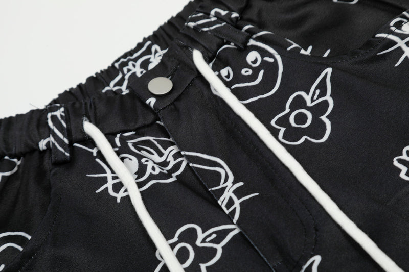 Cartoon Graphic Wide-Leg Cargo Pants | Streetwear