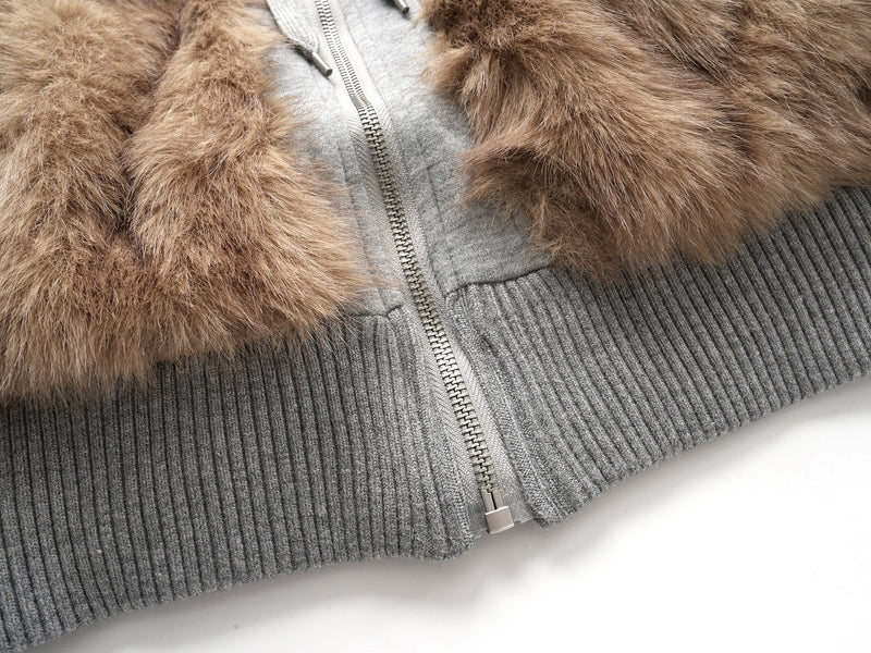 Faux Fur Hooded Bomber Jacket | Streetwear Cropped Zip-Up