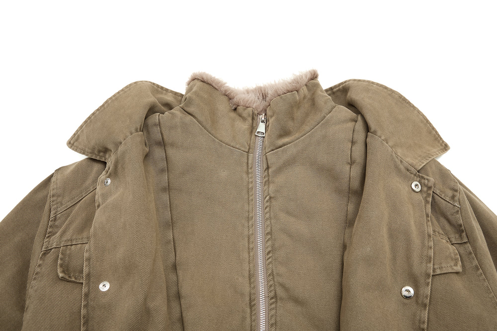 Omirad Layered Utility Bomber Jacket with Faux Fur Collar