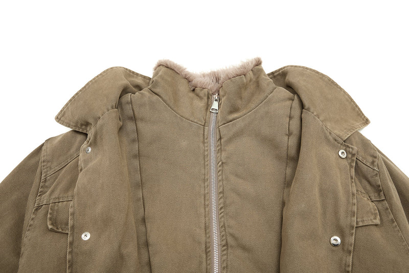 Omirad Layered Utility Bomber Jacket with Faux Fur Collar