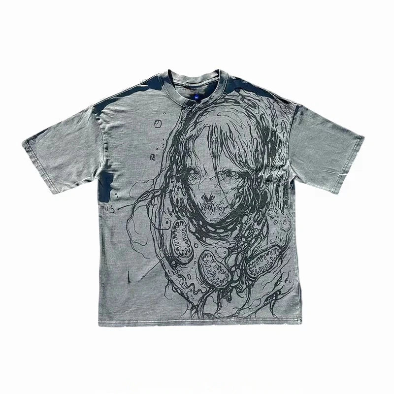 Dark Art Sketch Figure Oversized Vintage Wash Graphic T-Shirt