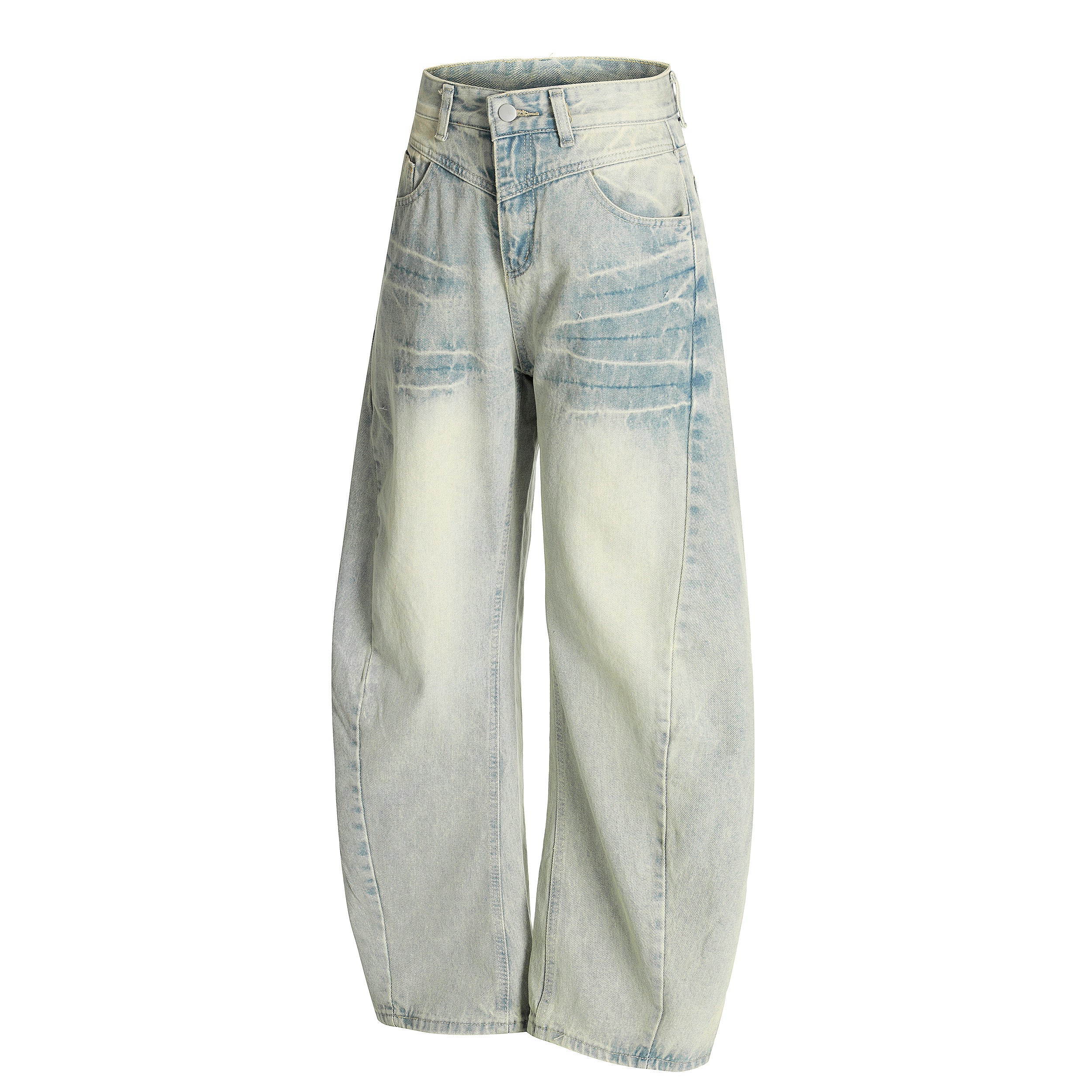 Omirad Creased-Wash Balloon Jeans | Wide Leg Denim