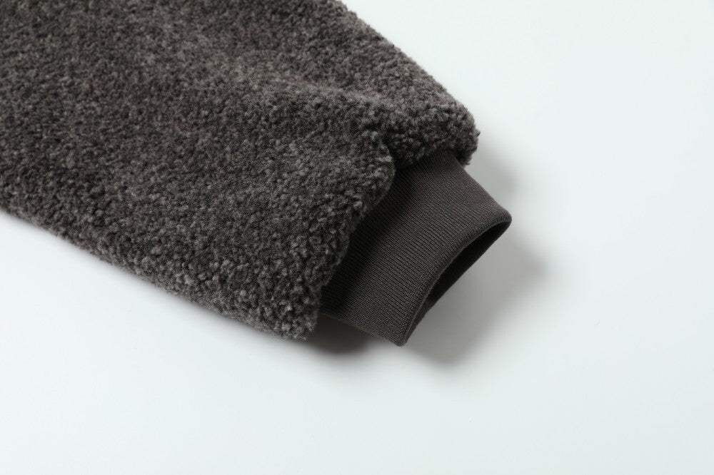 Faux Shearling Hooded Bomber Jacket with Fur Trim
