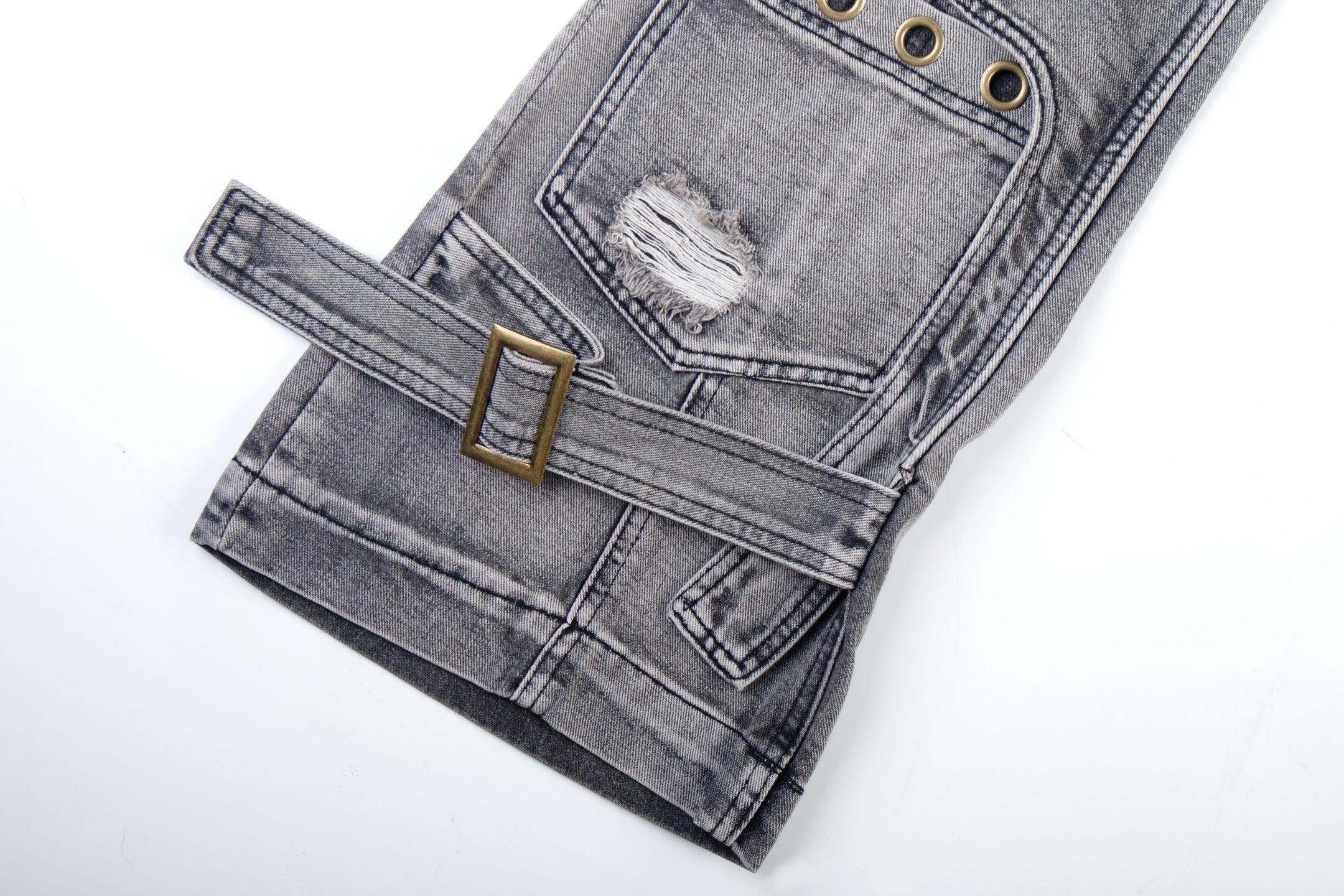 Omirad Distressed Flare Jeans | Y2K Grey Wash Denim