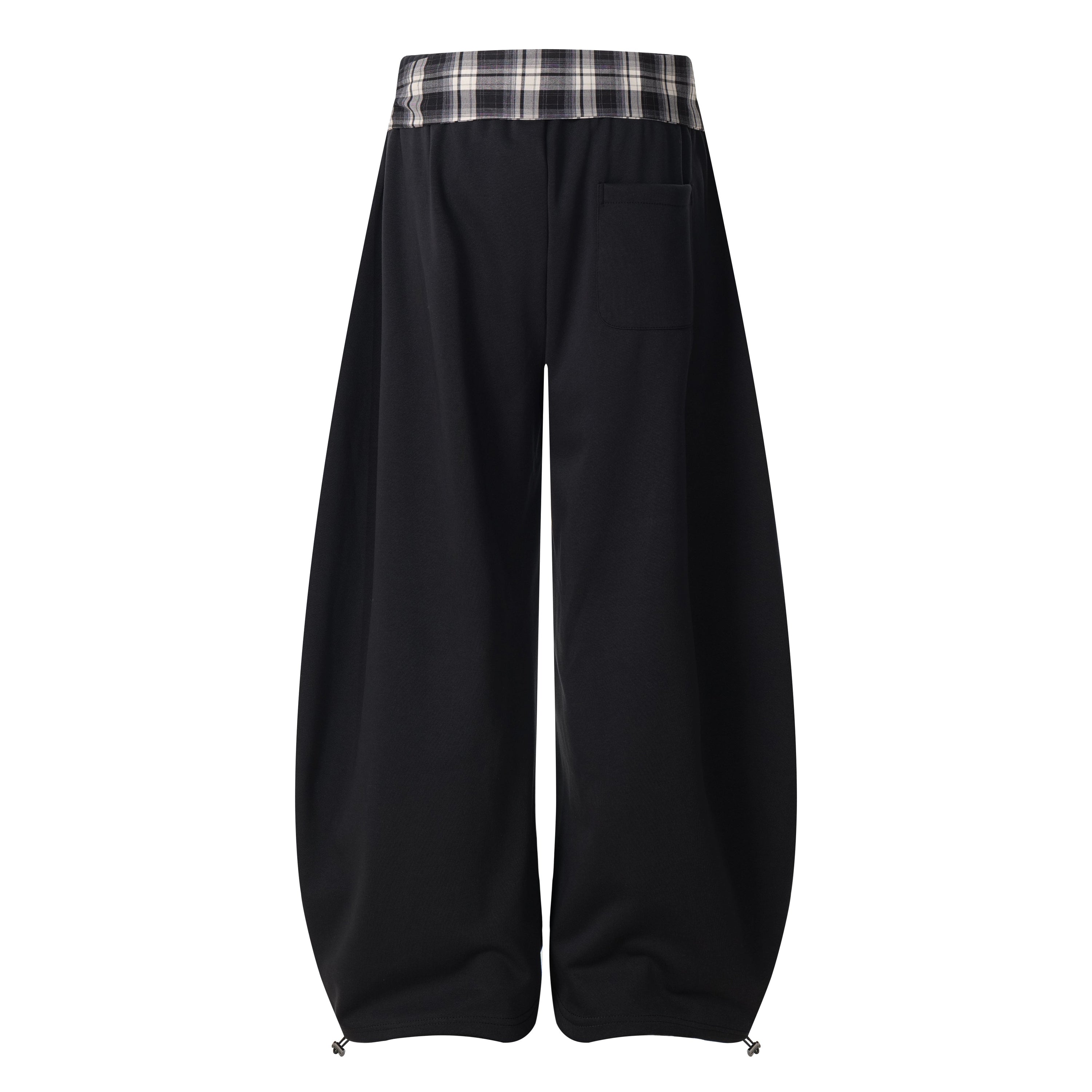 Omirad Plaid-Waist Barrel Track Pants | Bold Script Print
