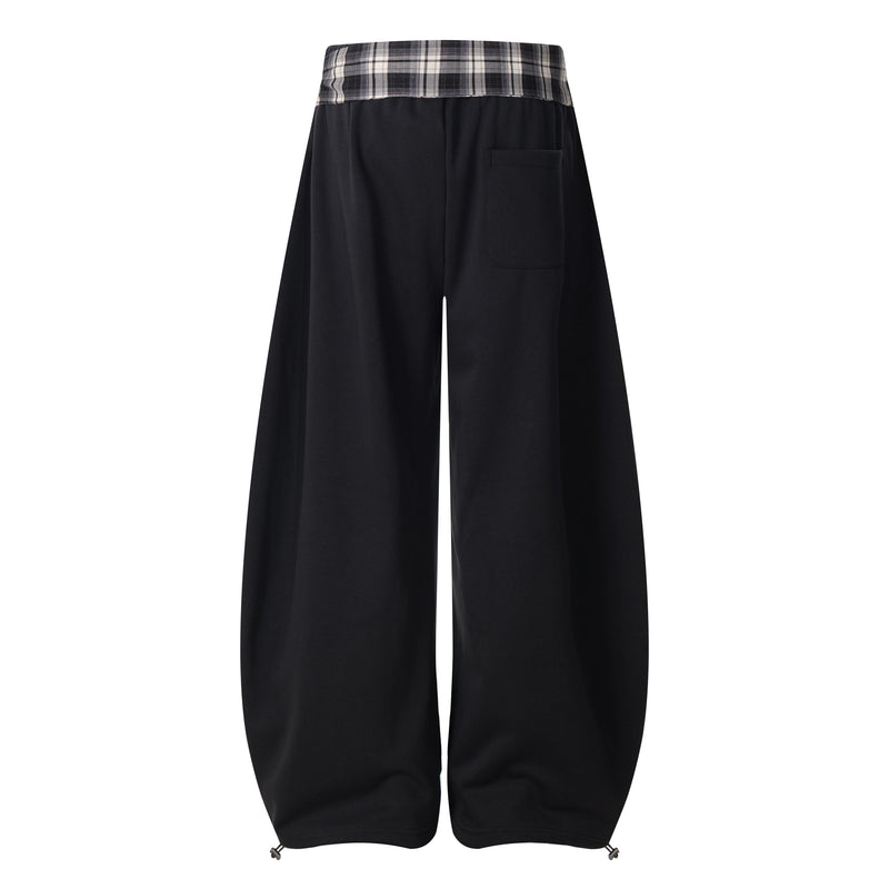 Omirad Plaid-Waist Barrel Track Pants | Bold Script Print