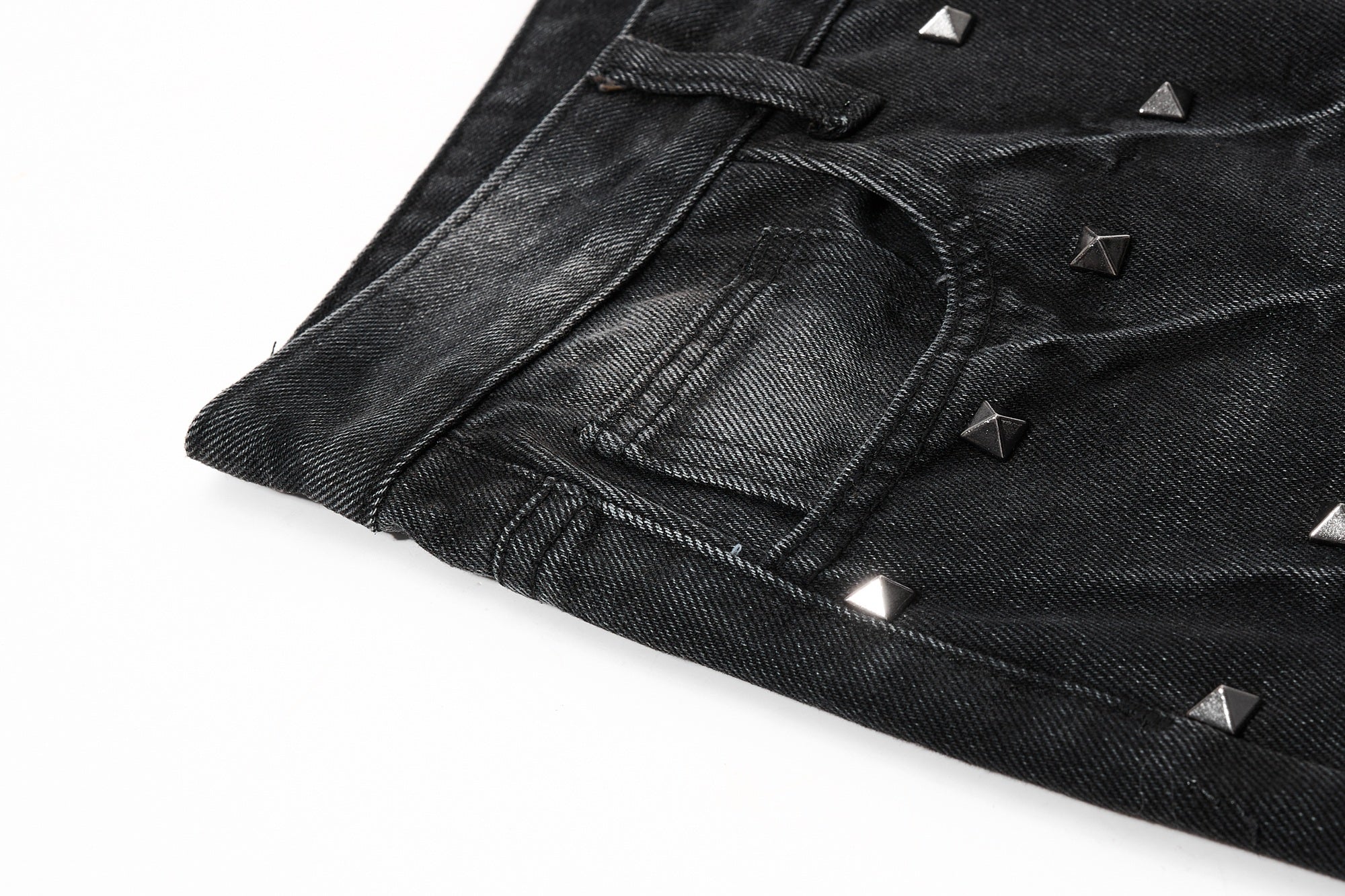 Studded Wide-Leg Denim Jeans | Vintage Black Streetwear