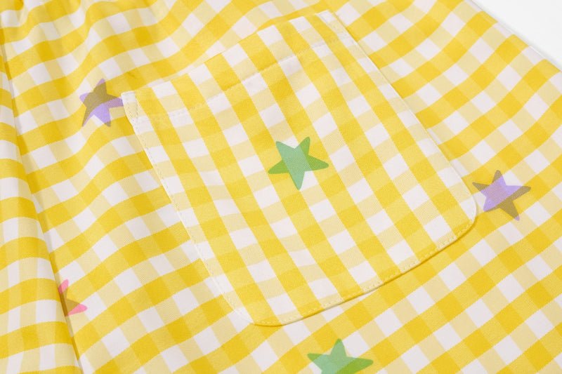 Pastel Gingham Balloon Pants | Y2K Wide-Leg Star Print