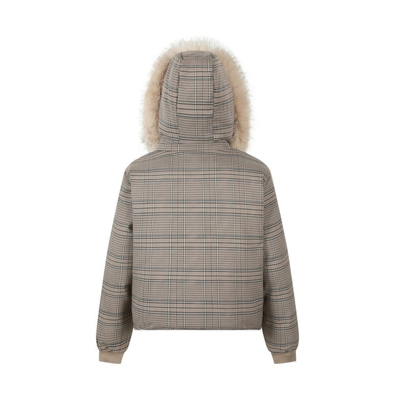 Reversible Plaid Faux Fur Hooded Puffer Jacket | SEAKOFF