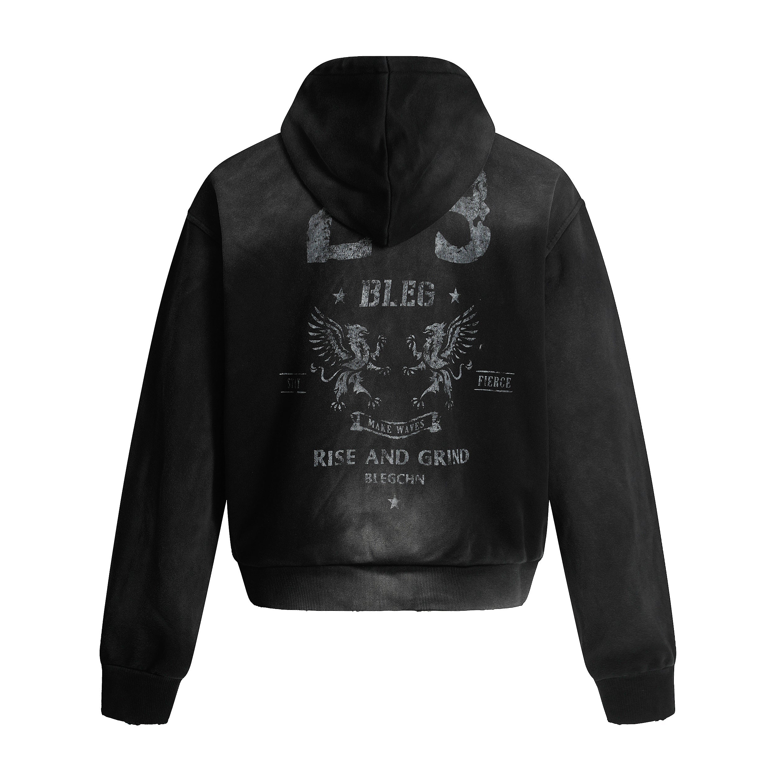 Omirad Rise and Grind Graphic Zip-Up Hoodie | Washed Black