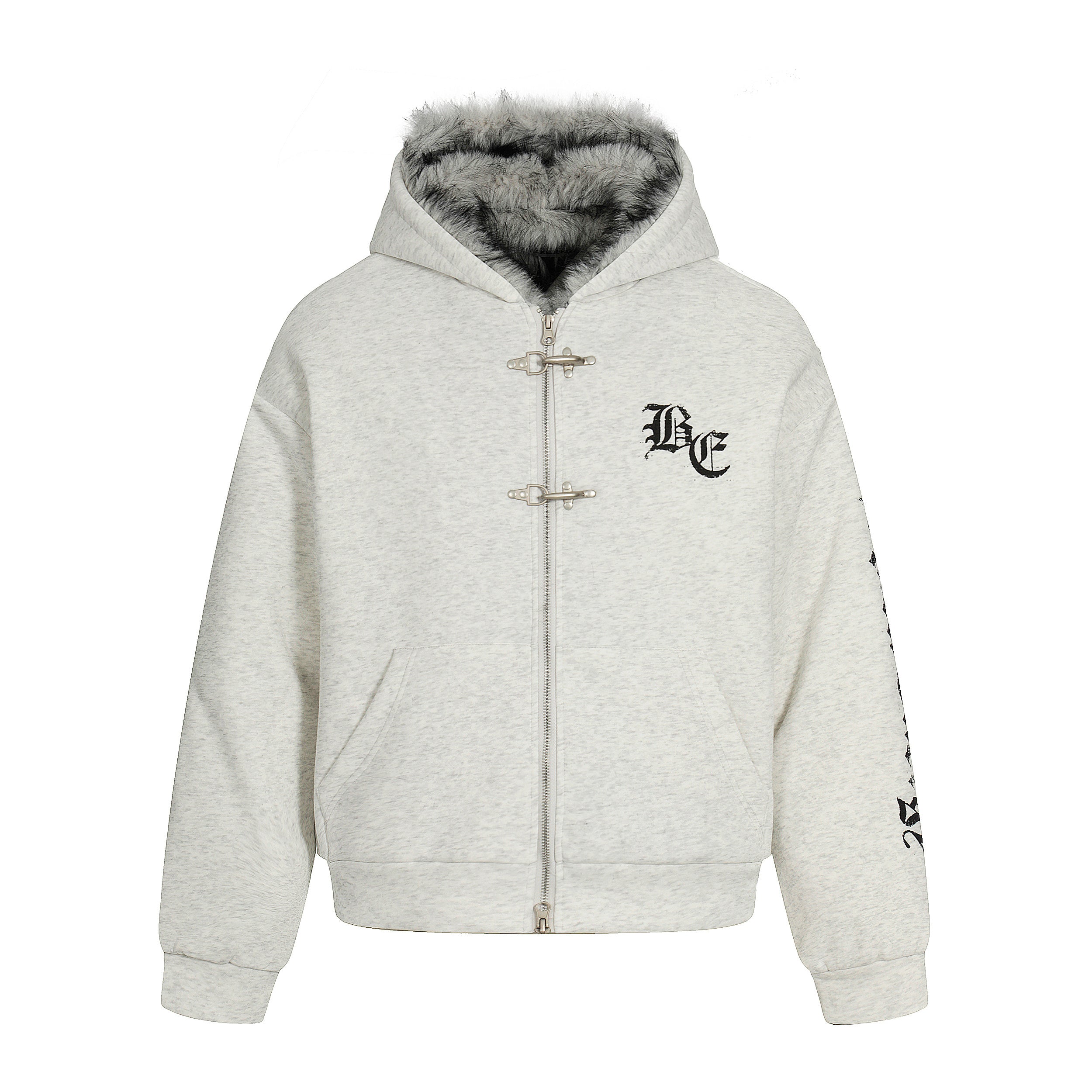Faux Fur Lined Metal Clasp Gothic Hoodie Jacket | BC