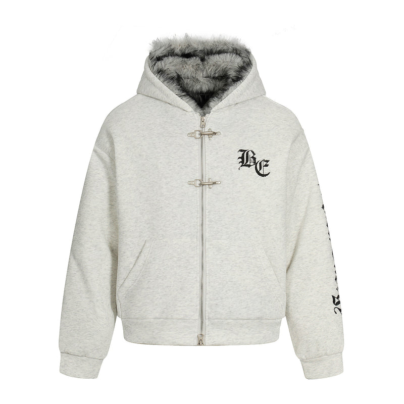Faux Fur Lined Metal Clasp Gothic Hoodie Jacket | BC