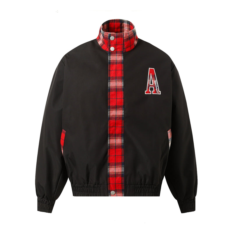Ares Plaid Panel Bomber Jacket | Streetwear Contrast Design