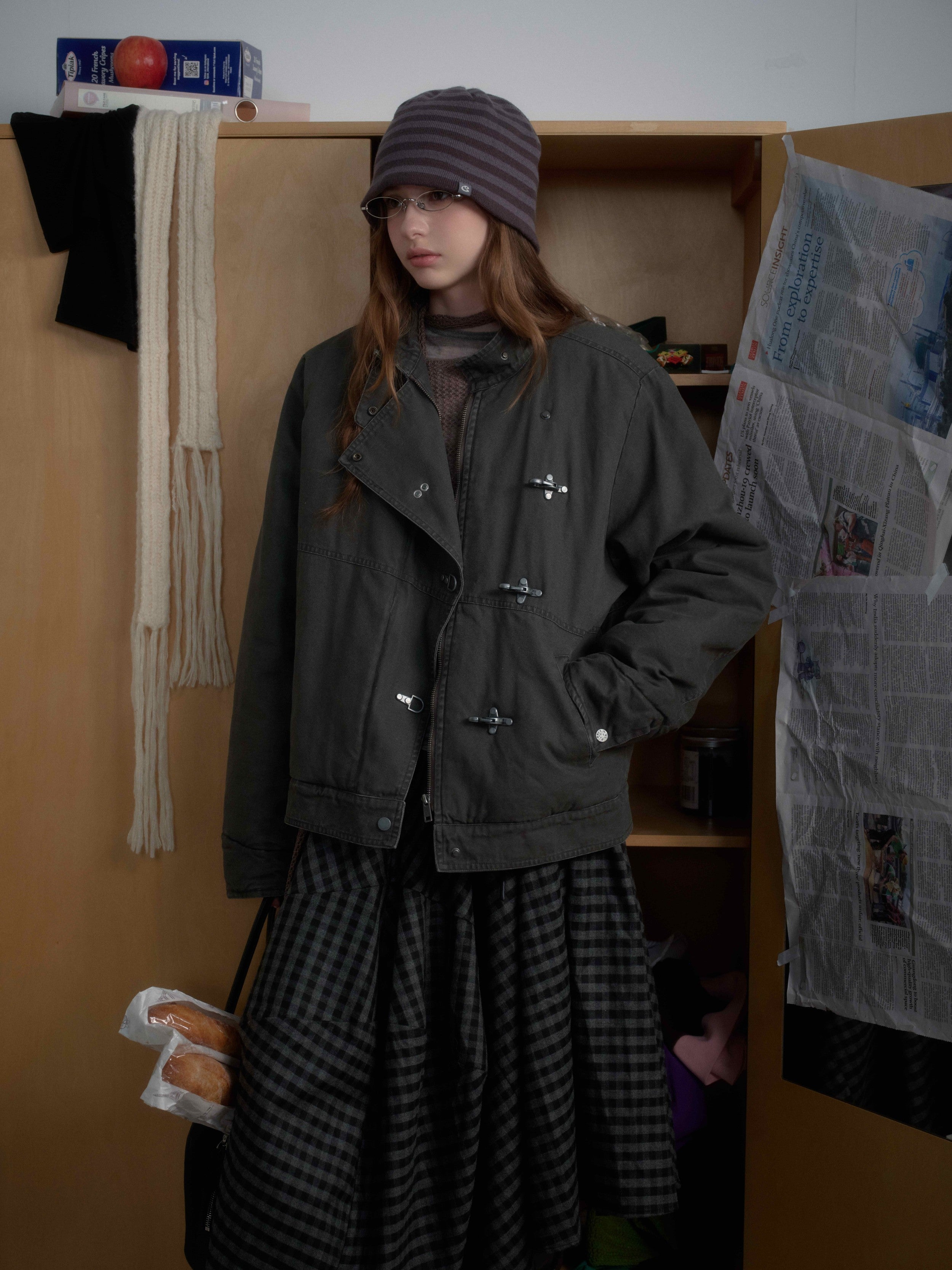 Metal Clasp Utility Jacket | Military-Inspired Cotton Jacket
