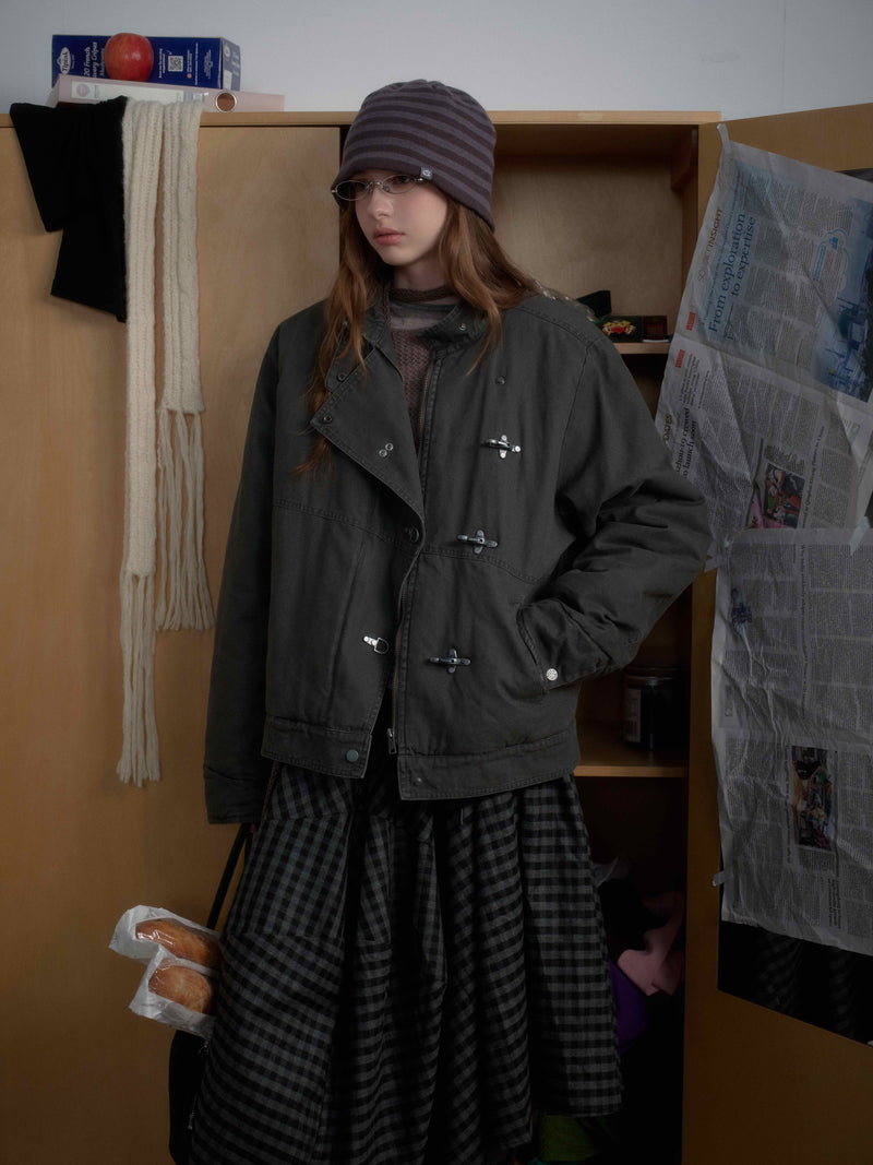 Metal Clasp Utility Jacket | Military-Inspired Cotton Jacket