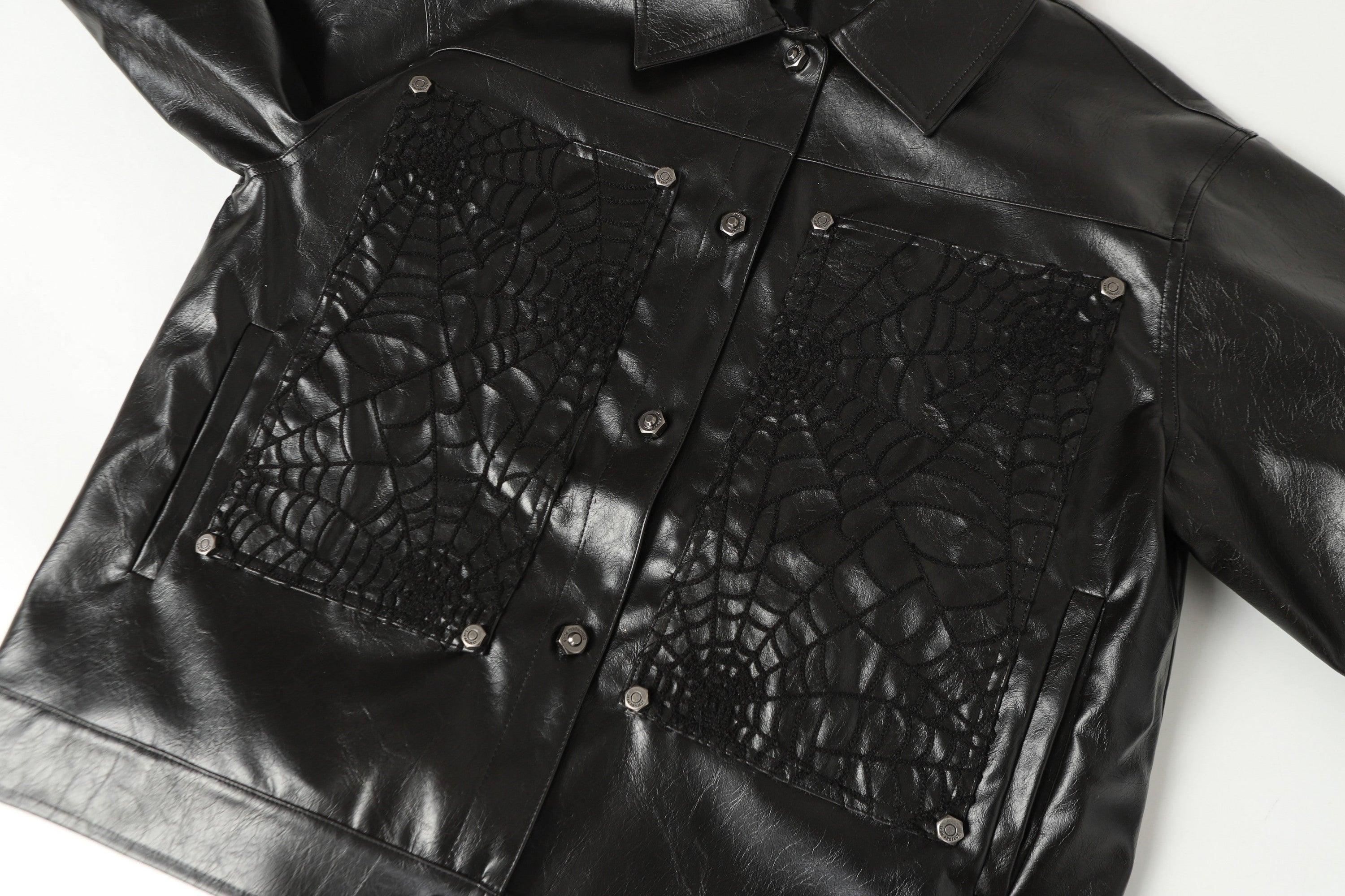 Omirad Spider-Web Embossed Faux Leather Jacket