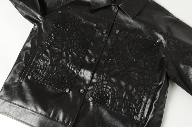 Omirad Spider-Web Embossed Faux Leather Jacket