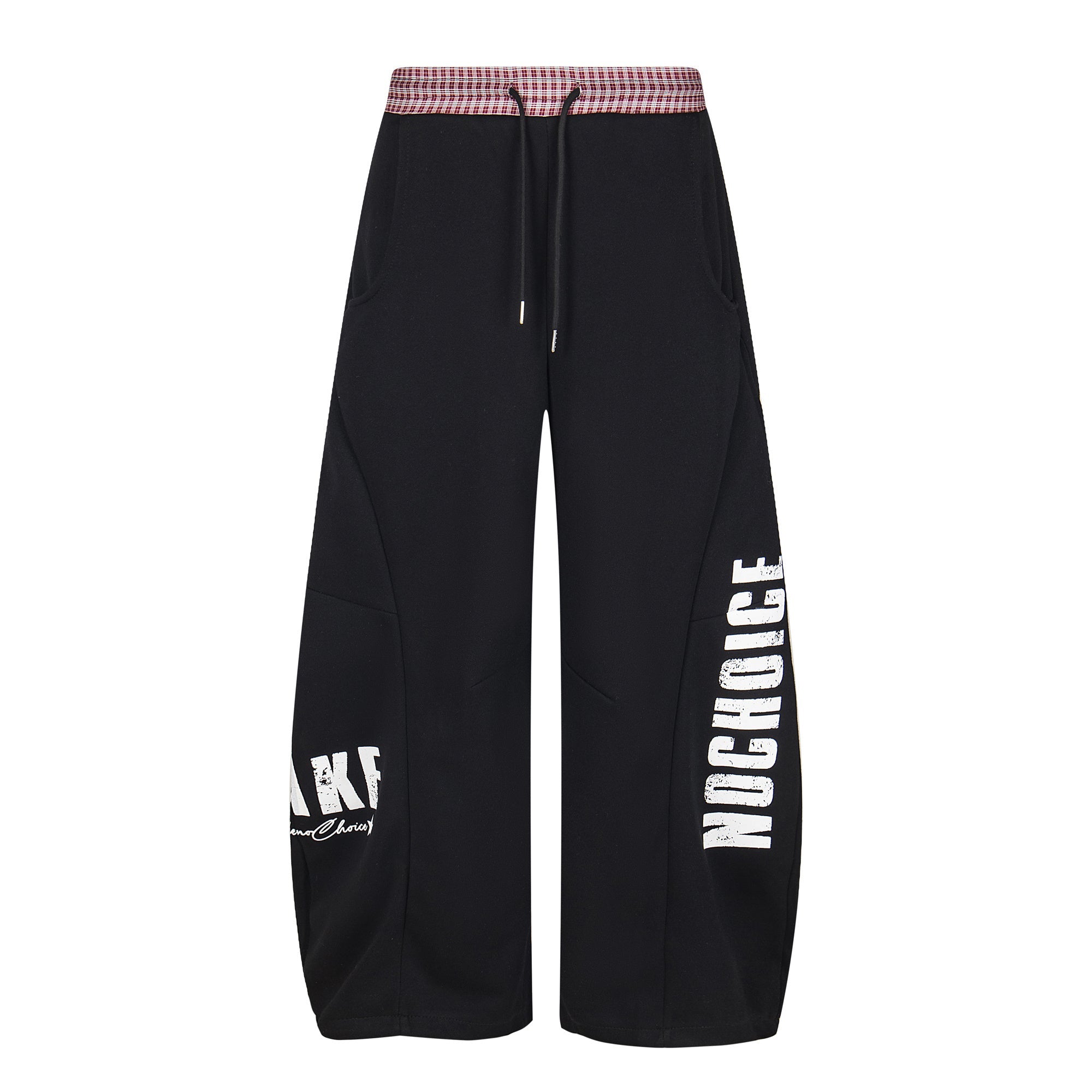 Double-Waist Checkered Print Wide-Leg Track Pants | Y2K Streetwear