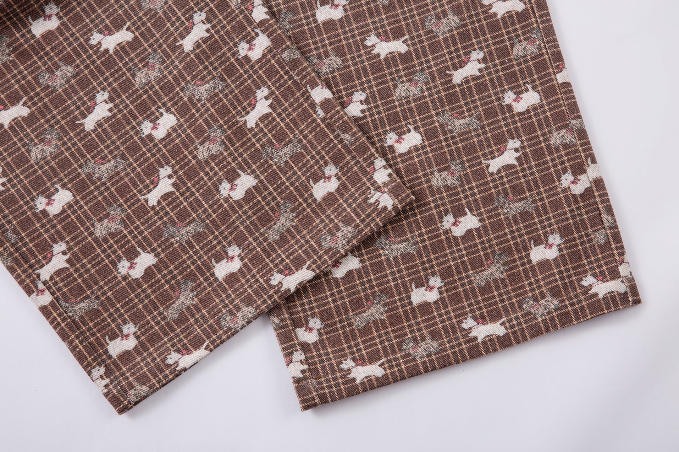 Retro Dog Print Plaid Wide-Leg Pants | Vintage Style