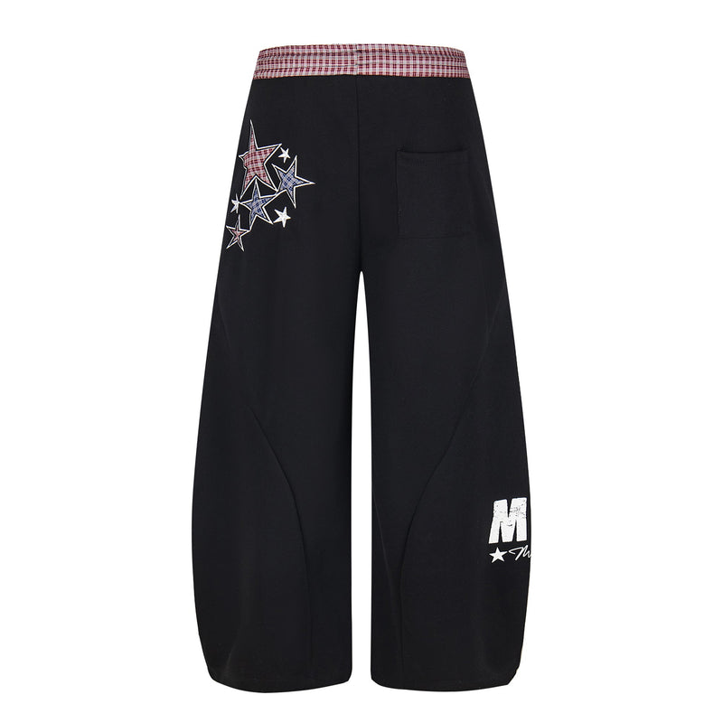 Double-Waist Checkered Print Wide-Leg Track Pants | Y2K Streetwear
