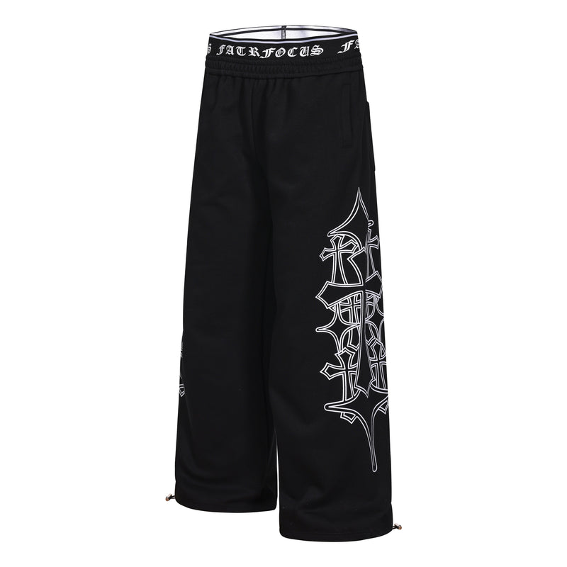 Gothic Outline Wide-Leg Sweatpants | Streetwear Joggers