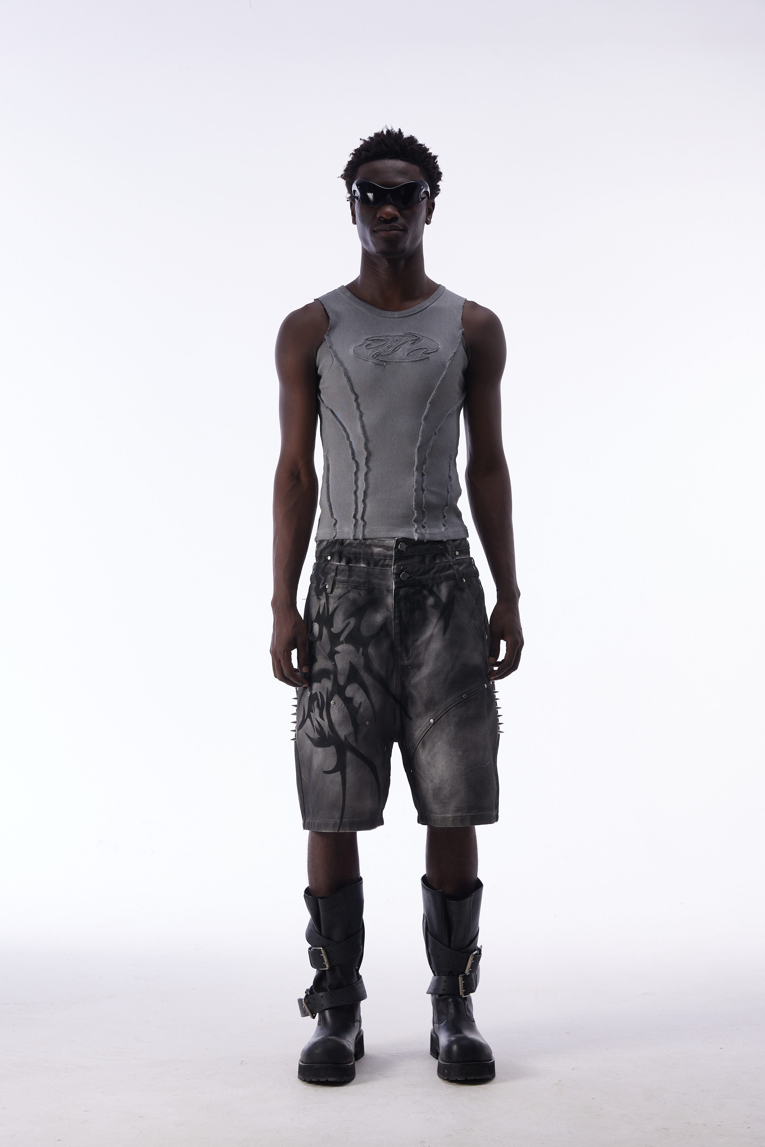 Omirad Tribal Spike Jorts | Punk Streetwear Denim Shorts