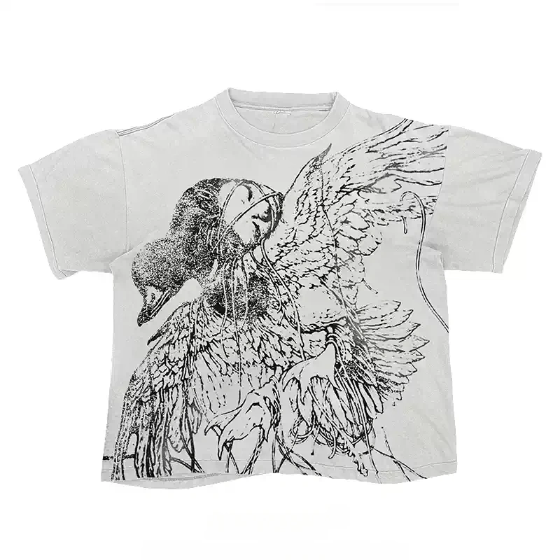 Fallen Angel Wings Oversized Graphic Vintage Wash Crop Tee