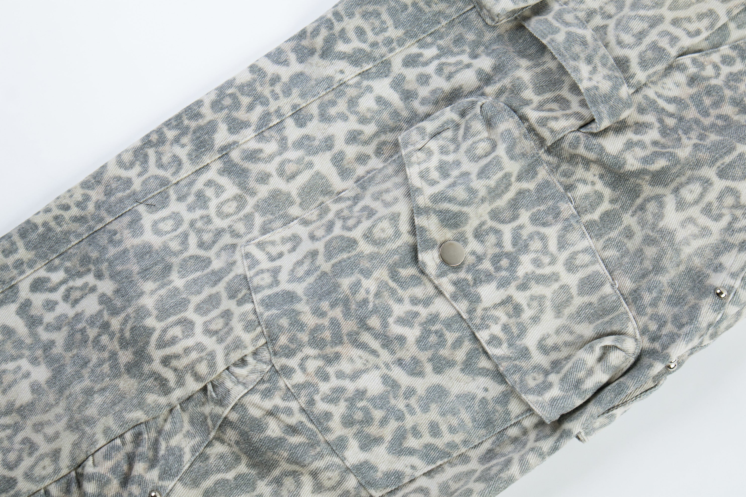 Leopard Print Utility Wide-Leg Cargo Pants with Rivets