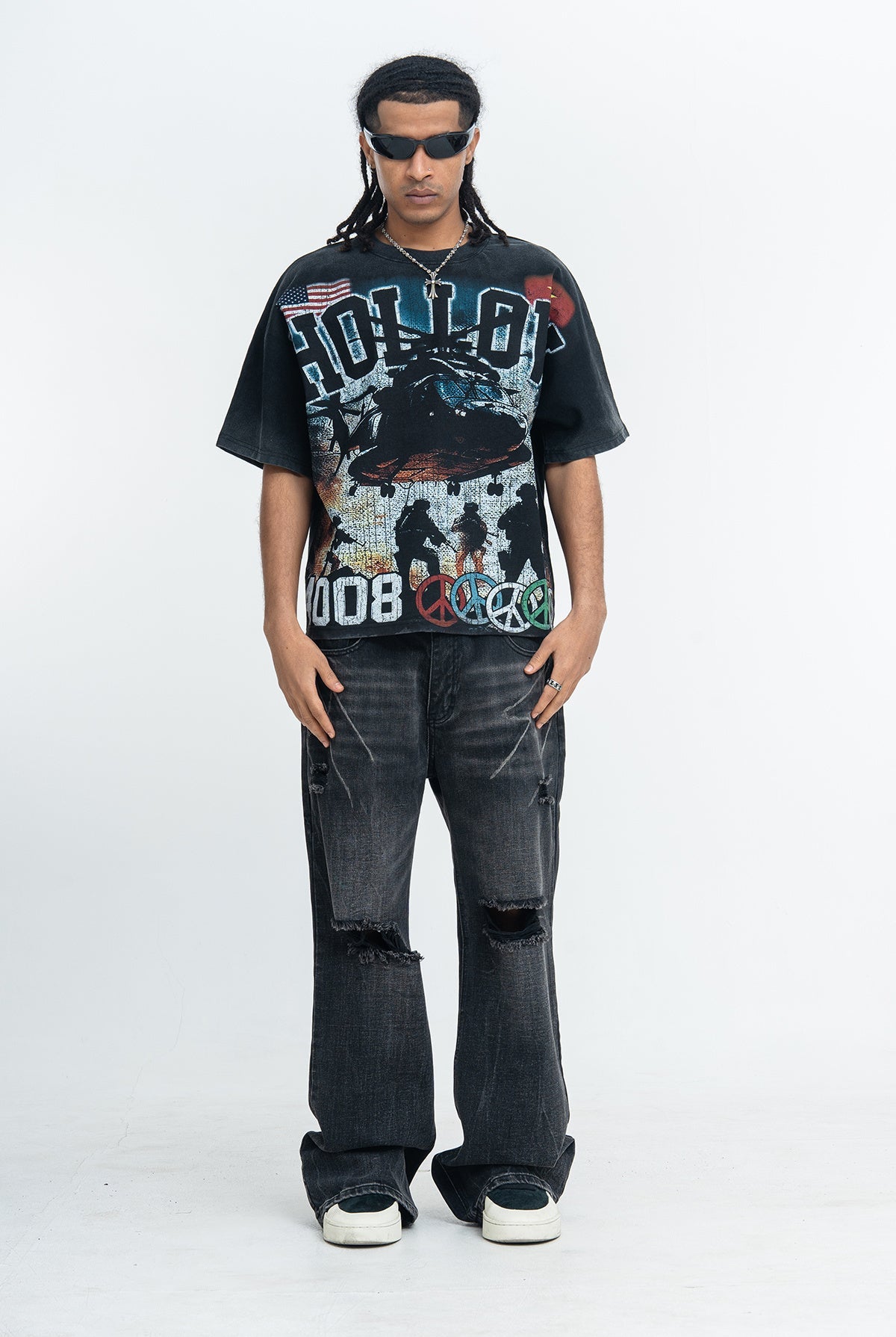 Omirad Hollow 4008 War Graphic Oversized Tee | Vintage Washed