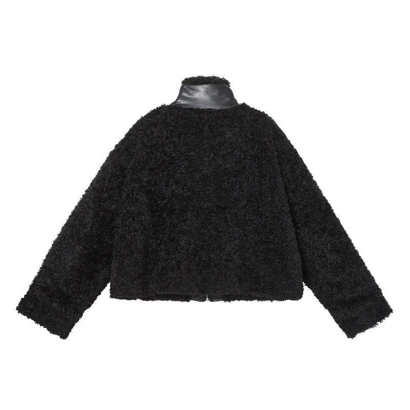 Faux Leather Patchwork Sherpa Bomber Jacket | Omirad