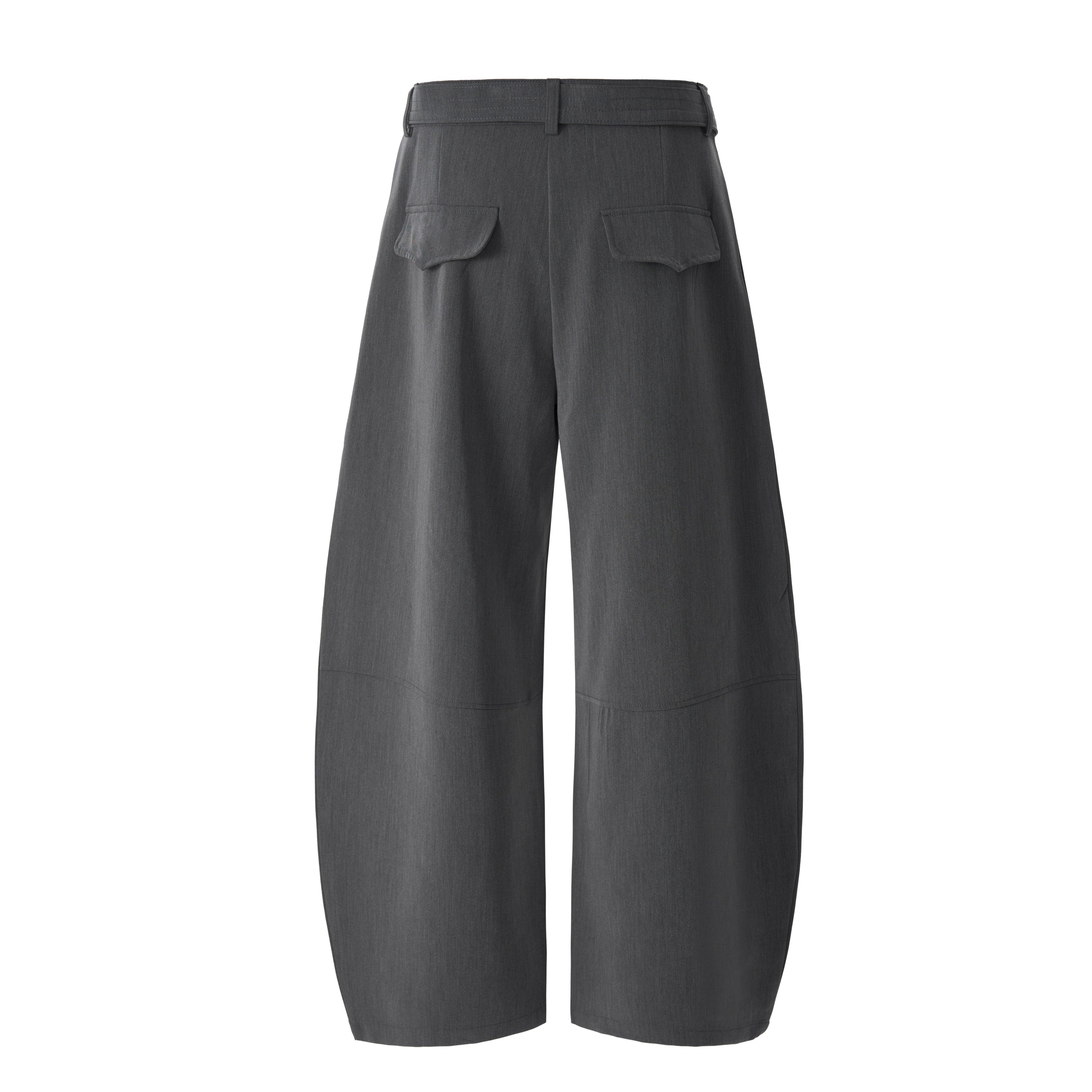 Structured Belted Barrel-Leg Pleated Pants | Omirad