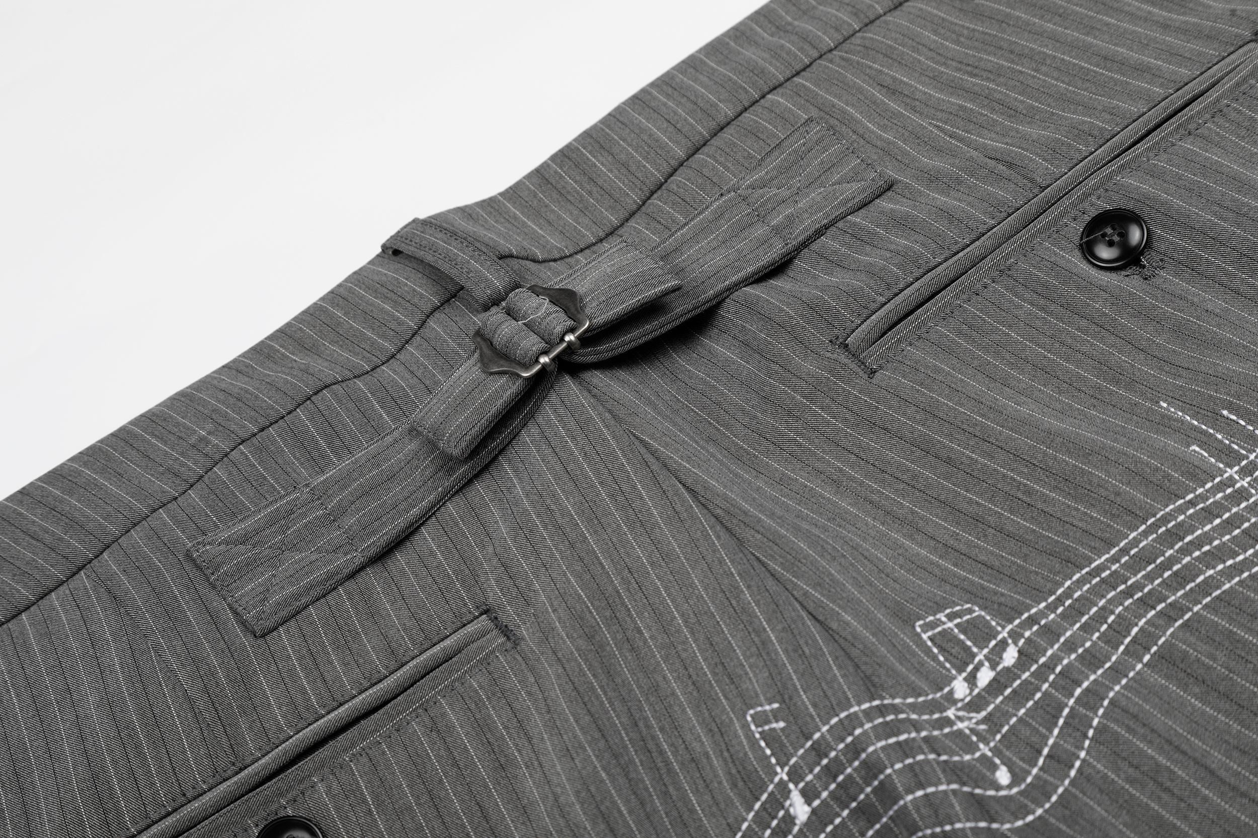 Pinstripe Wide-Leg Pants with Music Staff Graphic | Omirad
