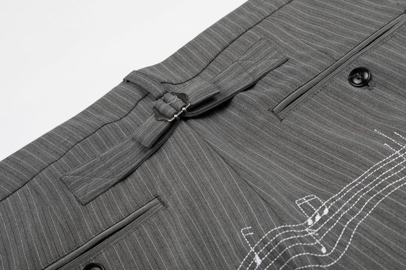Pinstripe Wide-Leg Pants with Music Staff Graphic | Omirad
