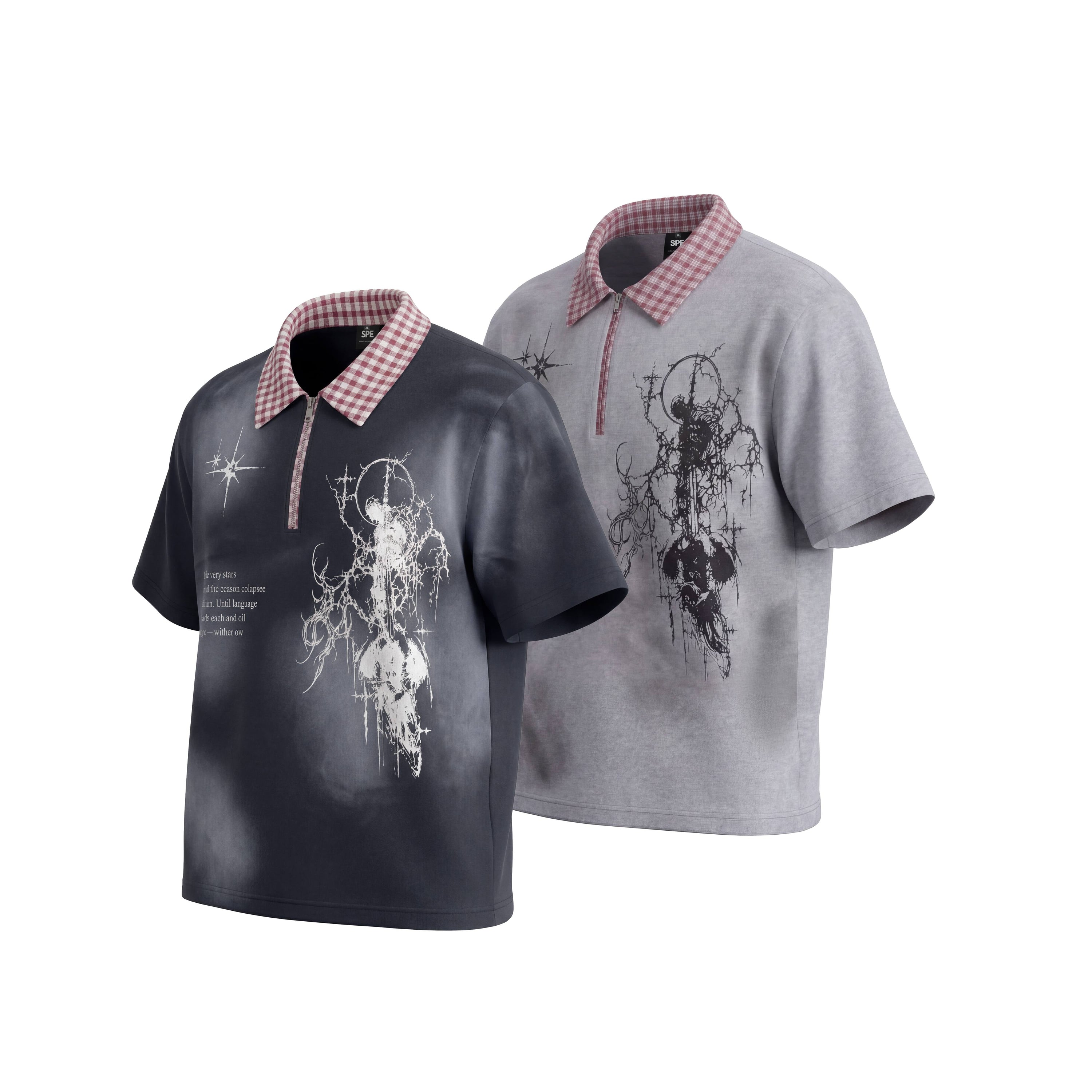 Omirad Grunge Star Zip Polo Tee | Dark Streetwear Graphic Shirt
