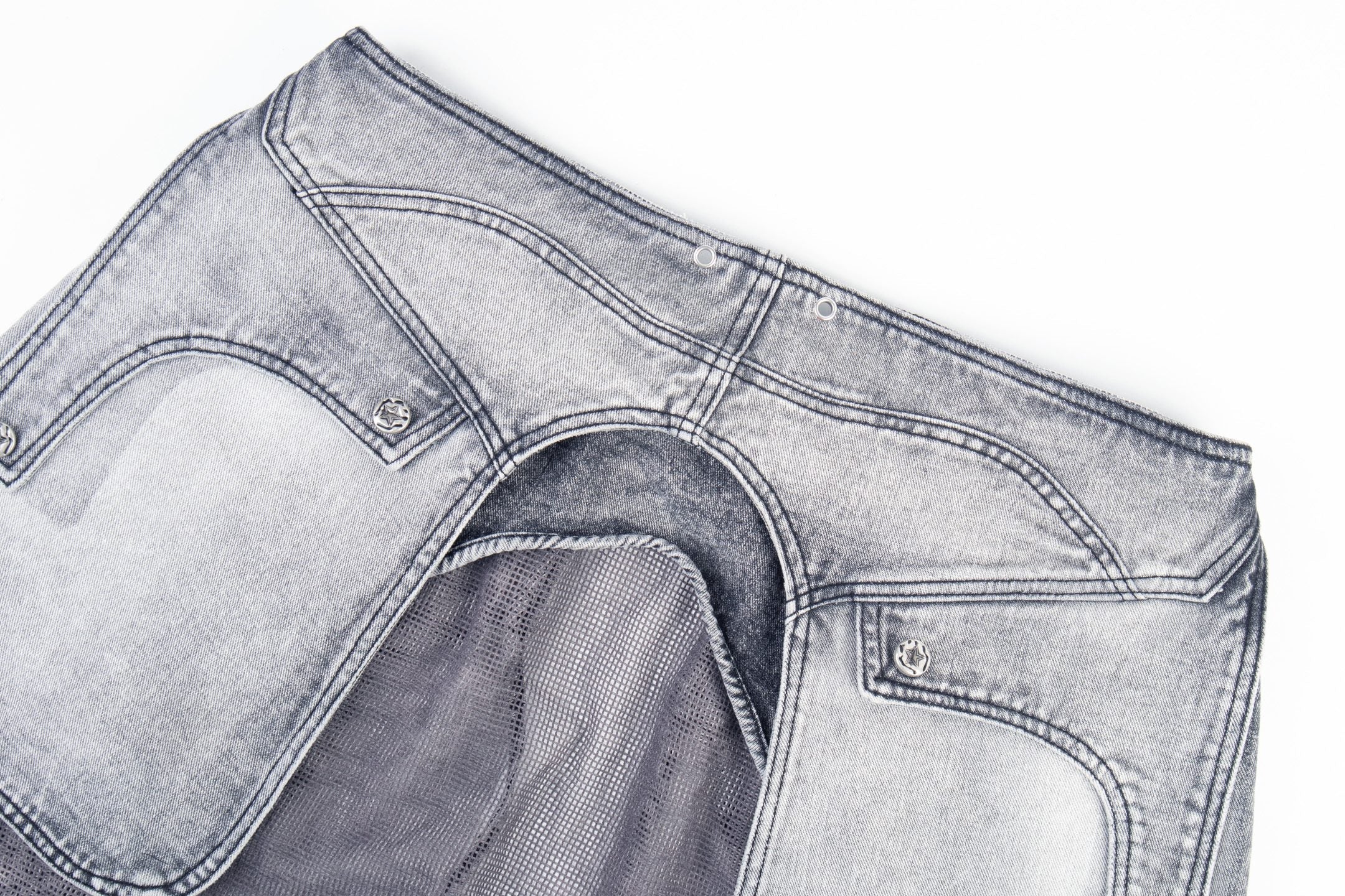 Convertible Utility Baggy Jeans | Cargo Mesh Distressed Denim