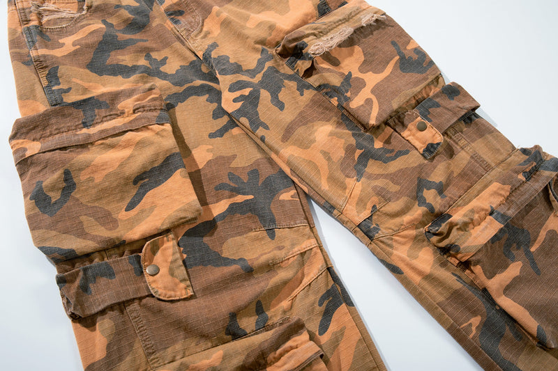 Heavy Tactical Camo Multi-Pocket Wide-Leg Cargo Pants
