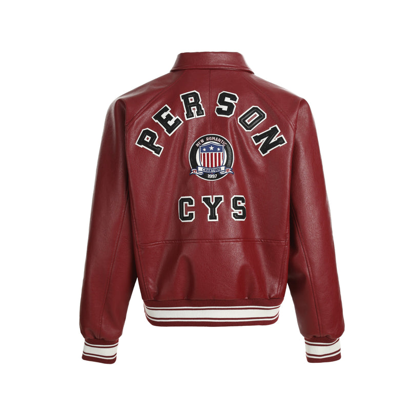 Varsity Patch PU Leather Bomber Jacket | Retro Streetwear