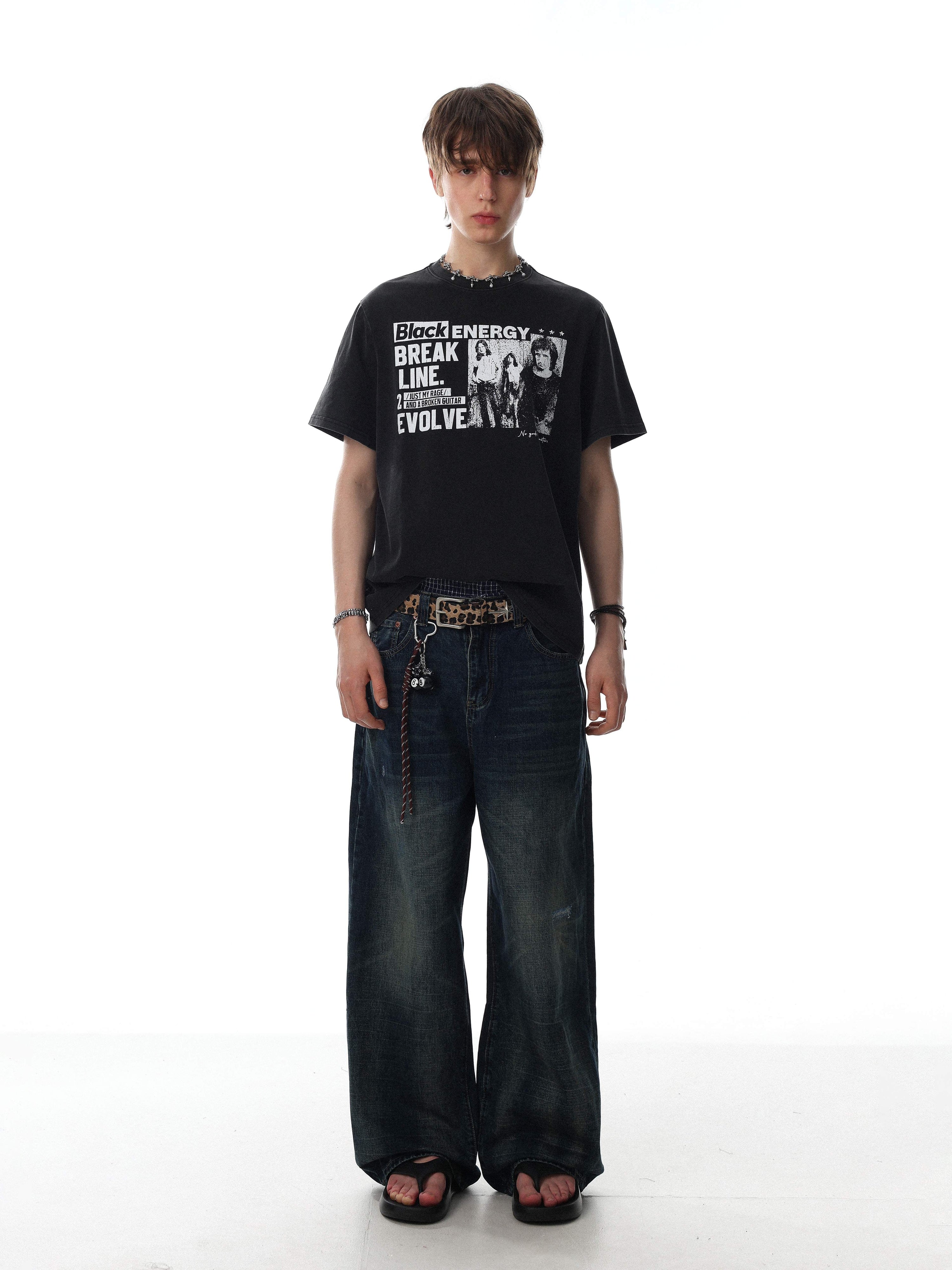 Omirad Break Line Vintage Washed Graphic T-Shirt