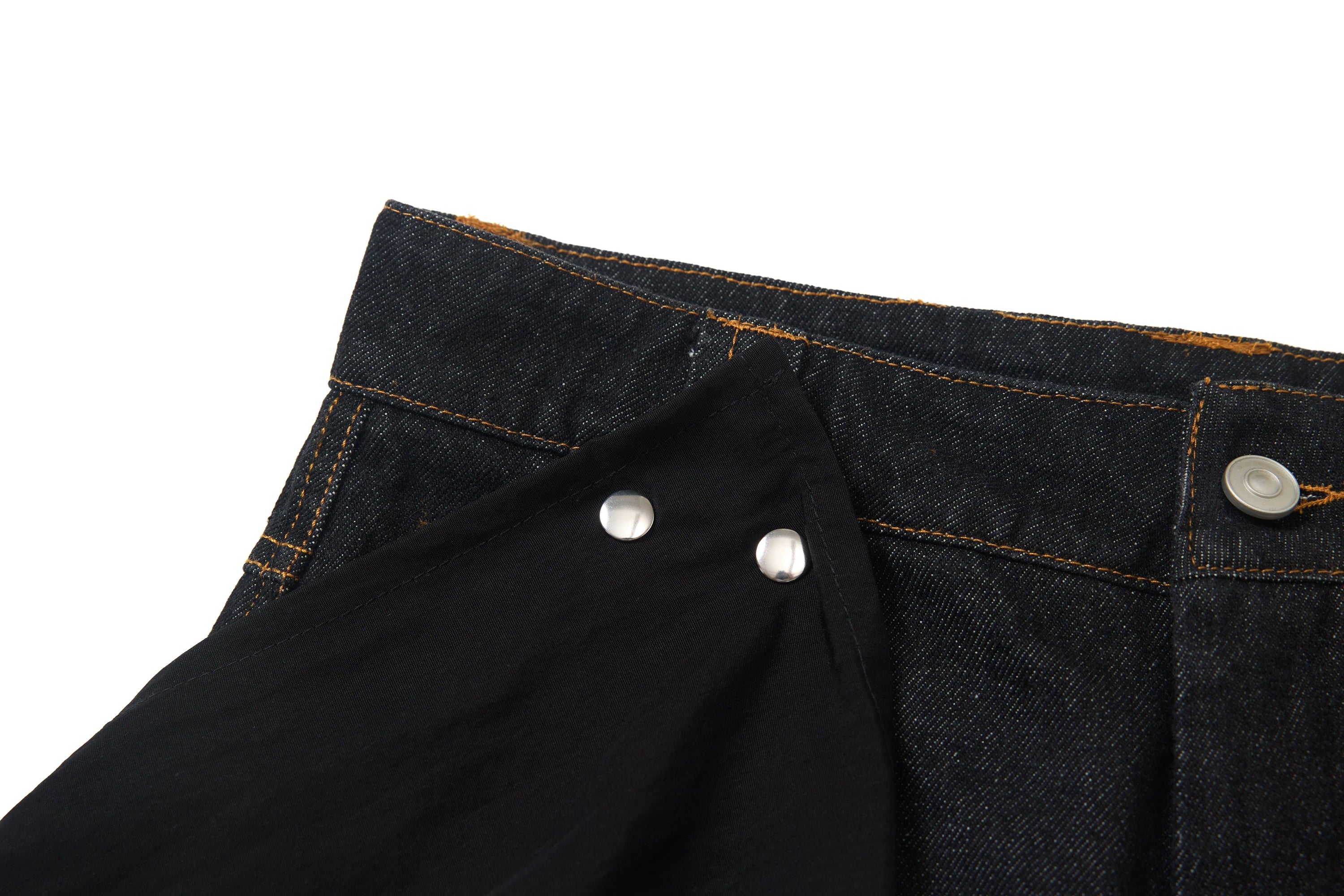 Wide-Leg Jeans with Red Embroidery & Side Drape | SEAKOFF