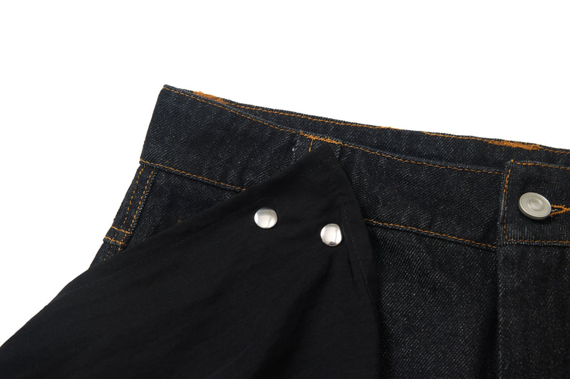 Wide-Leg Jeans with Red Embroidery & Side Drape | SEAKOFF