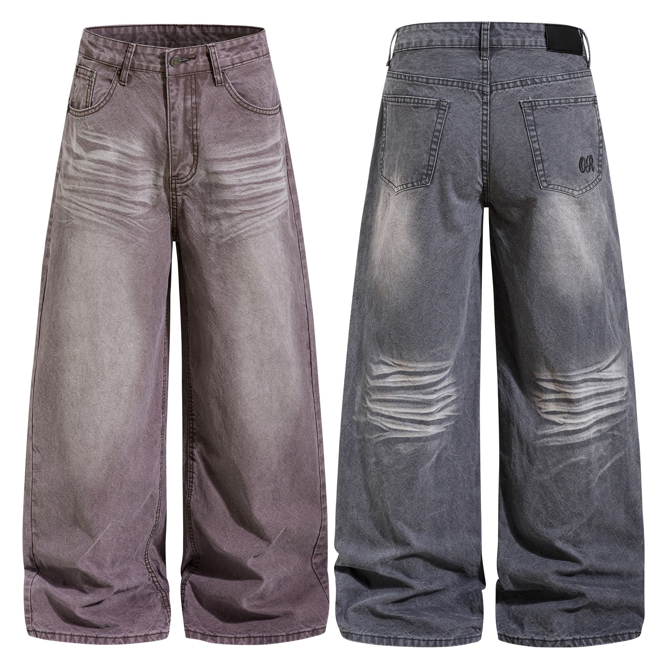 Vintage Fade Wide-Leg Denim Pants | Washed Streetwear Jeans