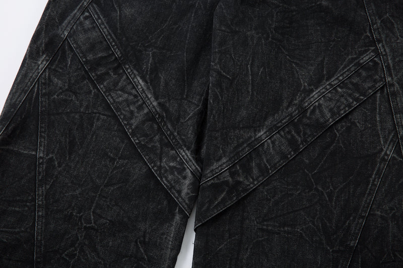 Crinkle-Wash Multi-Panel Wide-Leg Jeans | Oversized Denim