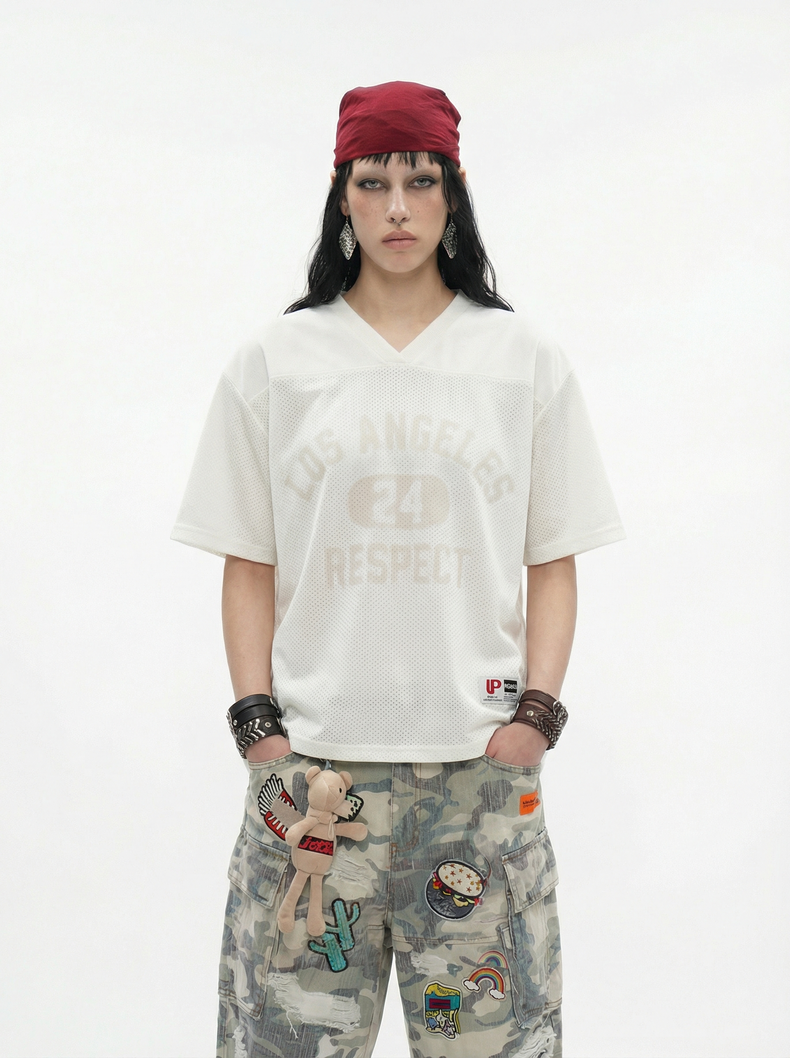 Los Angeles 24 Respect V-Neck Tee | Streetwear Mesh T-Shirt