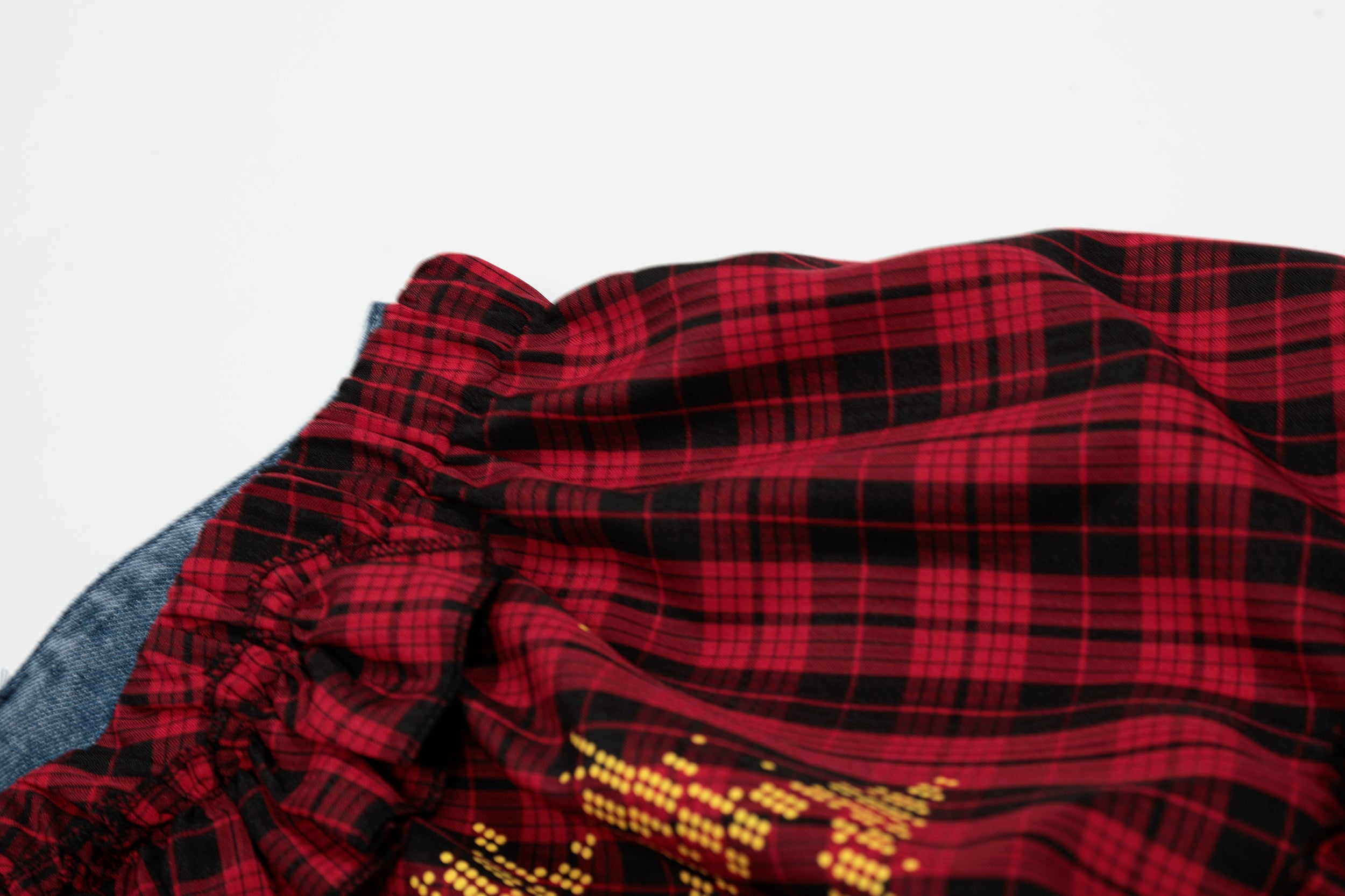 Plaid Ruffle Overlay Wide-Leg Denim Pants | Streetwear