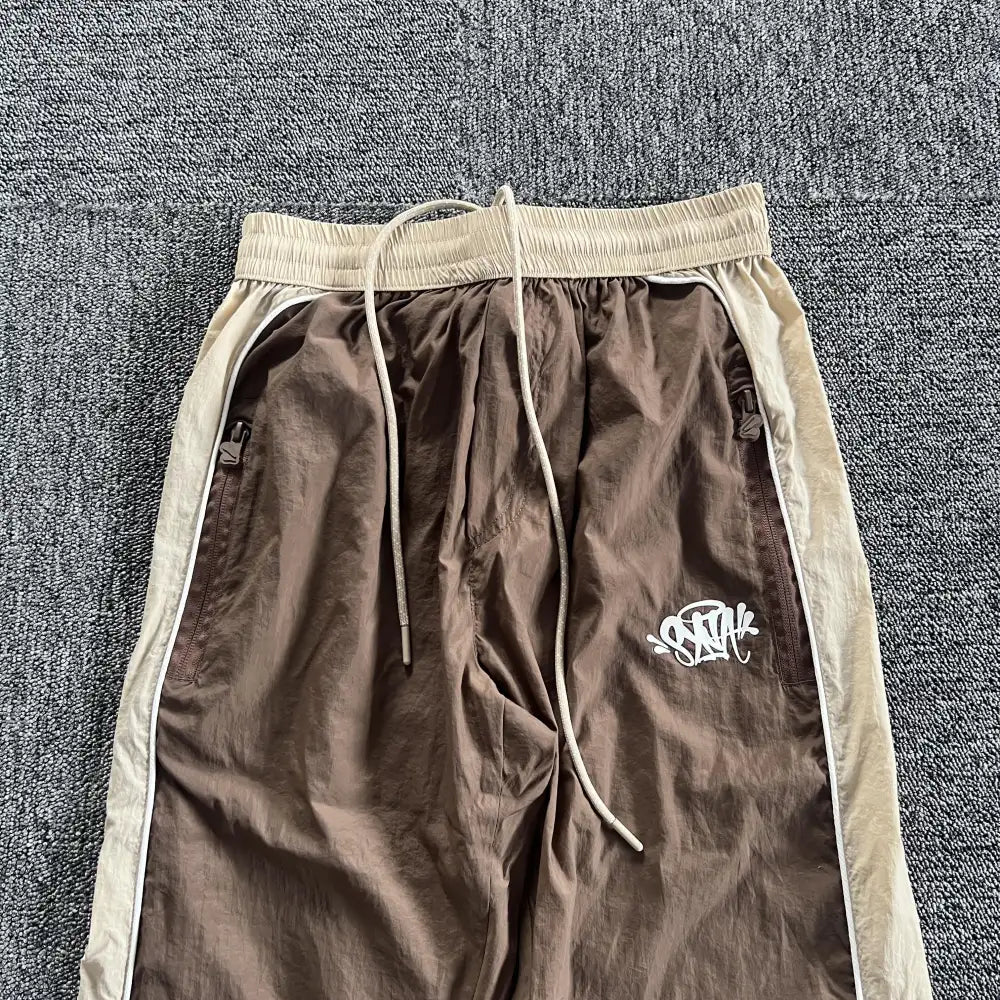 Syna World Brown Beige Side Stripe Track Pants